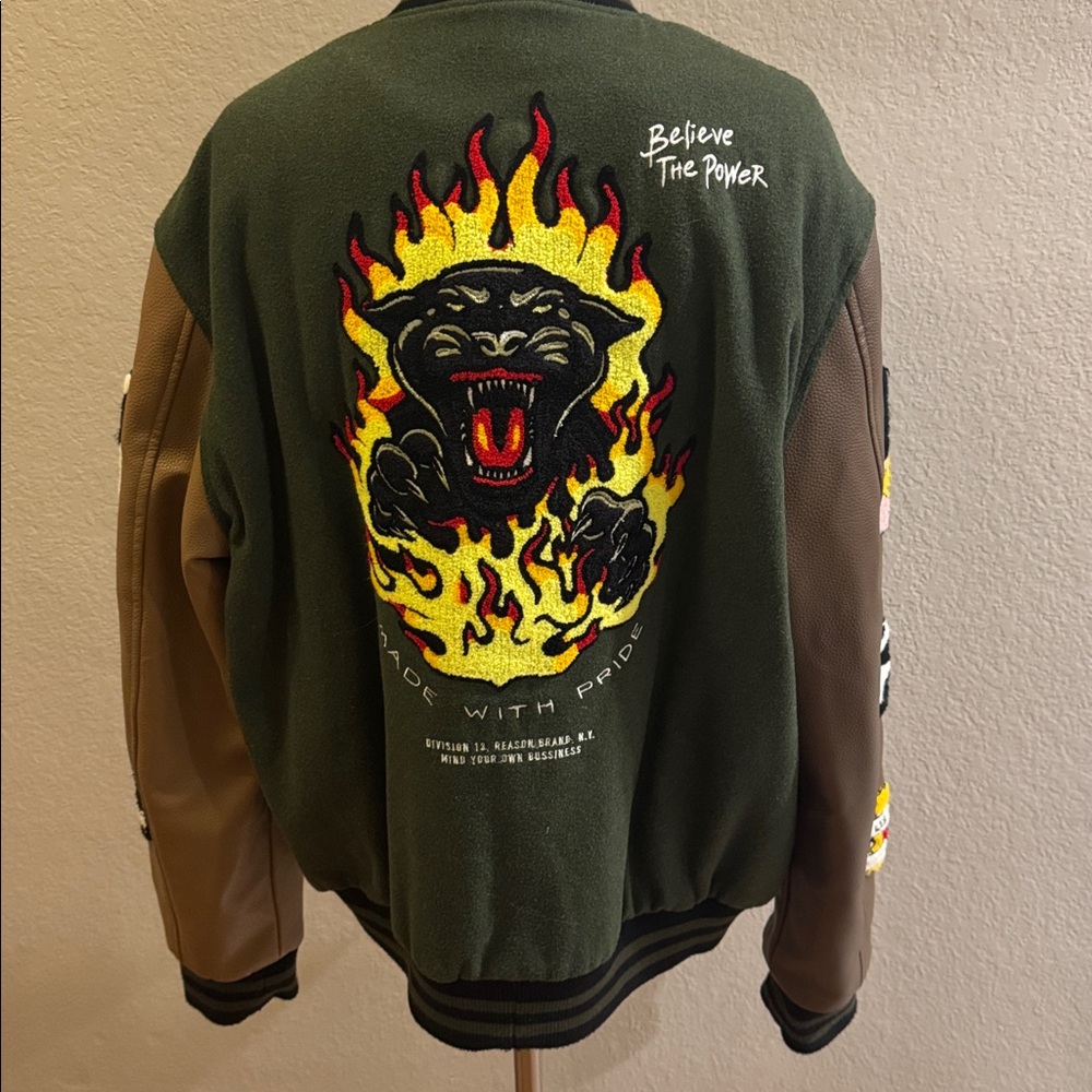 Reason Green And Brown Patchwork Varsity Jacket M… - image 7